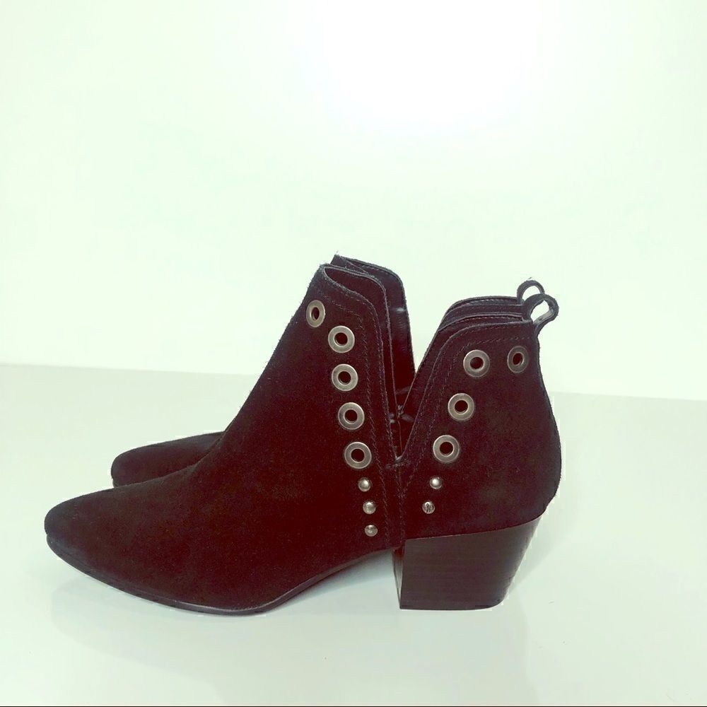 Sam Edelman Black Suede Ankle Booties Grommets